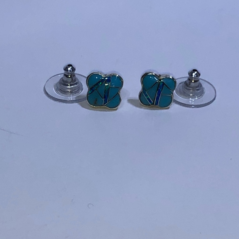 Sterling silver earrings with turquoise - Picture 2 of 6
